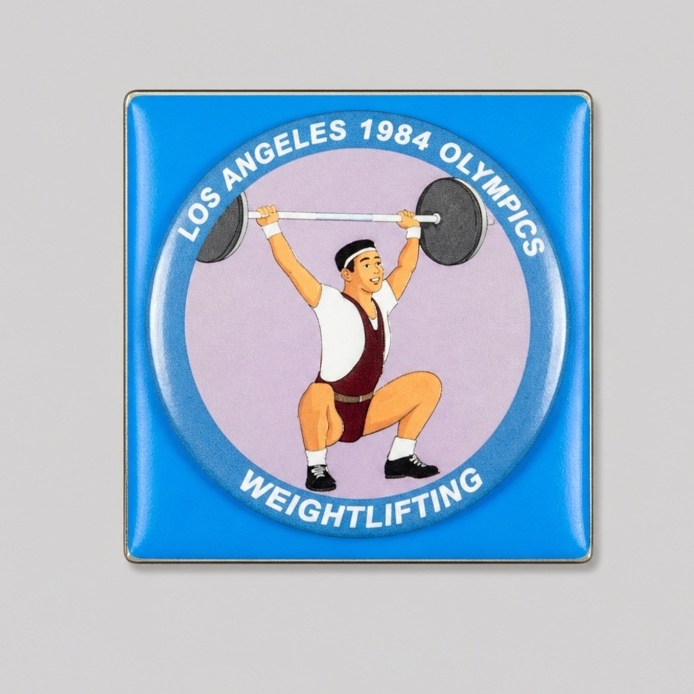 Vintage 1984 Los Angeles‎ Olympics Weightlifting Pin Button Souvenir 2 Inch